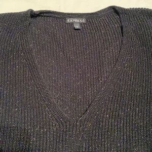 Express black v-neck sweater with gold metallic thread; Size M